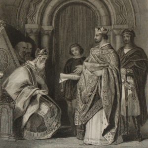 1854 steel engraving Henry 11 Presenting the Popes Bull to the Archbishop of Cashel