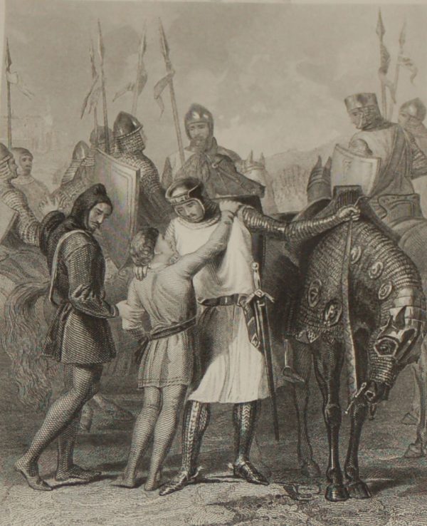 Antique print,1854 steel engraving Richard Earl of Pembroke taking leave of his brother.