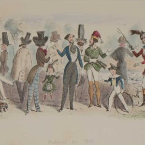 A 1866 antique print an etching after John Leech, hand coloured titled Fashion for 1844