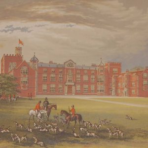 Antique colour print a chromolithograph from 1880 of Burton Hall an Elizabethan manor house.