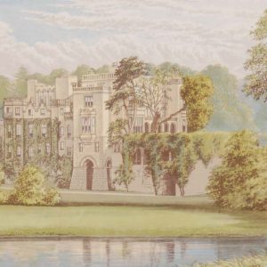 antique colour print a chromolithograph from 1880 of  Guy's Cliffe in Warwickshire.