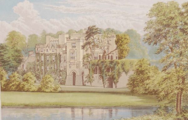 antique colour print a chromolithograph from 1880 of  Guy's Cliffe in Warwickshire.