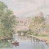 Antique colour print from 1880 of Warwick Castle. Warwick Castle is a medieval castle , originally built by William the Conqueror during 1068.