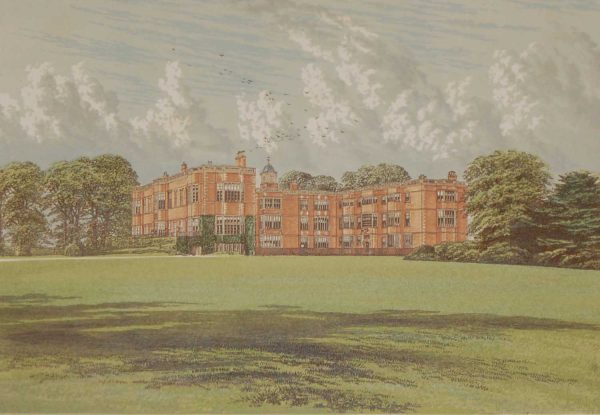 Antique print from 1880 of Temple Newsham