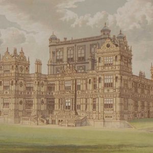 An antique colour print a chromolithograph from 1880 of  Woolaton Hall in Nottingham