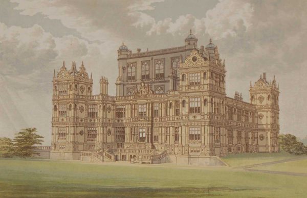 An antique colour print a chromolithograph from 1880 of  Woolaton Hall in Nottingham