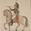vintage colour intaglio print done by Mourlot in 1944 after the original print from circa 1800 titled Trompette du 9th Regiment de Dragons