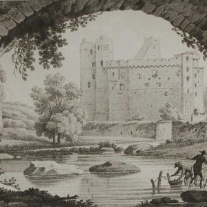 Antique print from 1817 by the famous Austrian engraver Benedict Piringer, titled, Vue du Chateau de Clisson, pris sous le Pont St Antoine.