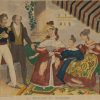 A  vintage French art print,  colour intaglio  done by Mourlot in 1944 after the original print from circa 1835 titled La Demande En Mariage.