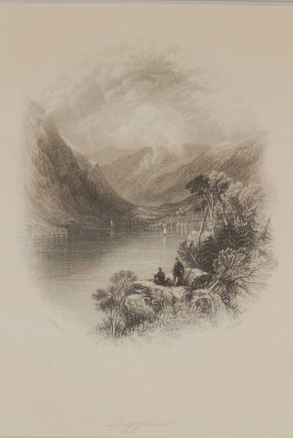 Antique print Luggelan, County Wicklow, a steel engraving from 1837, mounted.