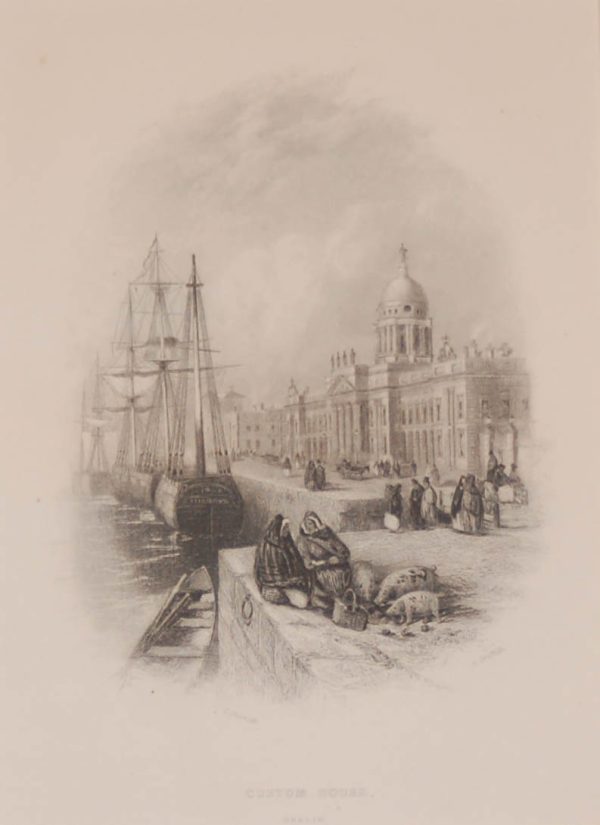 Antique print a steel engraving  of the Custom House, Dublin, Ireland. The engraving is after a drawing by Thomas Creswick  and was engraved by H Griffith.