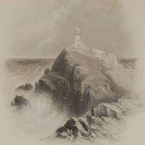 Antique print the Bailey or Howth Light House, Dublin, steel engraving, 1871. The engraving is after a drawing by Thomas Creswick.