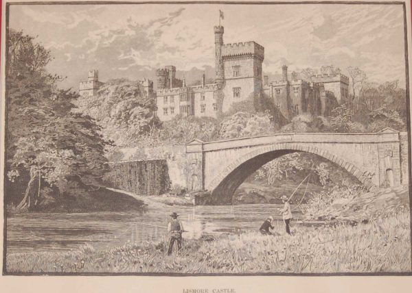 Antique print an engraving of Lismore Castle, County Waterford, Ireland done in 1892