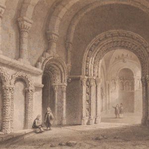1841 Antique Steel engraving of Cormac's Chapel in County Tipperary. The print was engraved by E Challis and is after a drawing by William Bartlett.