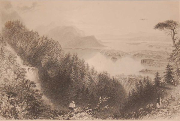 Antique Steel engraving of the Lower and Turks Lake, Killarney, County Kerry, Ireland. Engraved by J B Allen and is after a drawing by William Bartlett.