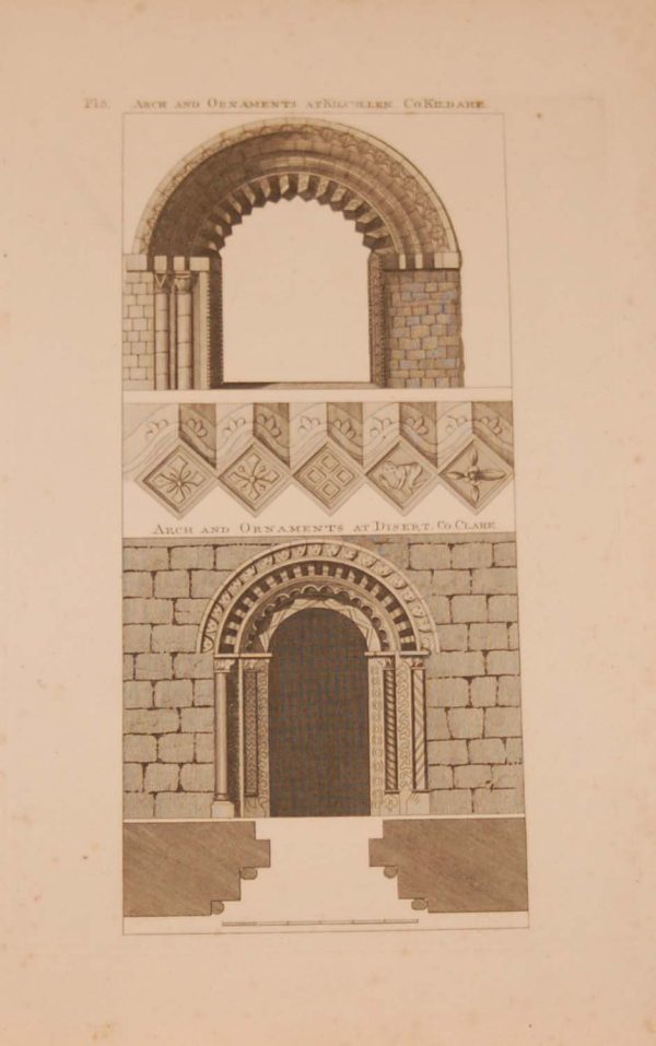 Antique print, from 1797 a copperplate engraving arches Kildare and Clare, Ireland, after original drawings by Francis Grose.
