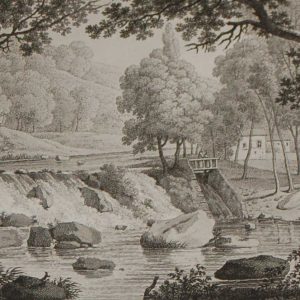 Aquatint from 1817 by the famous Austrian engraver Benedict Piringer, titled, Vue de la Cascade de la partie de la Riviere de Sévre, appelée le Bassin de Daine, dans le Bois de la Garenne á Clisson