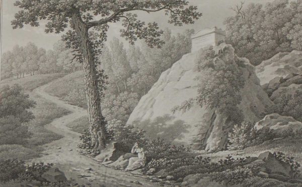 Aquatint from 1817 by the famous Austrian engraver Benedict Piringer, titled, Vue d'un Tombeau, dans le Bois de la Garenne á Clisson