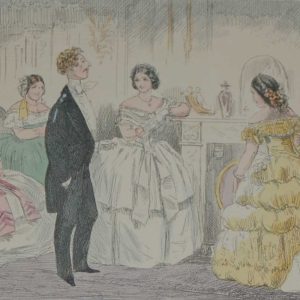 1858 original antique hand coloured steel engraving after John Leech titled Fine Billy Quite at Home