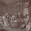 Antique print an engraving after William Hogarth . The engraving is titled Marriage a la Mode The Contract .