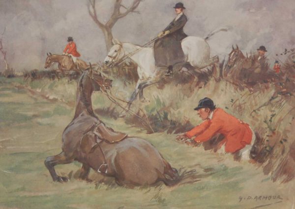 Vintage 1935 colour print by G D Armour ( George Denholm Armour 1864 to 1949), the print is titled Plate X- Echoes of the Chase