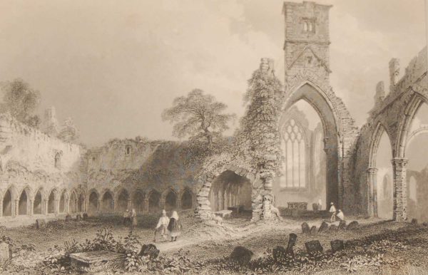 1841 Antique Steel engraving of the Abbey of Sligo, Ireland. The print, engraved by J Carter & is after a drawing by William Bartlett.