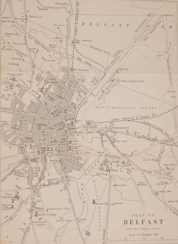 Antique plan of Belfast, printed in 1878, printed by John Murray in London.