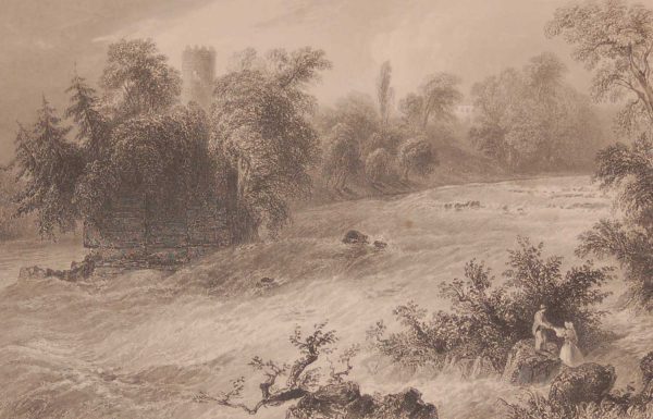 1841 Antique Steel engraving of Donnas Rapids Near ,Castleconnell, Limerick , Ireland. The print was engraved by John Cousen.