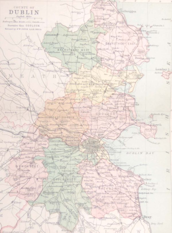 1881 Antique Colour Map of The County of Dublin printed by George Philips, with the map constructed by John Bartholomew and edited by P. W. Joyce.