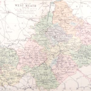 1881 Antique Colour Map of The County of Westmeath printed by George Philips, with the map constructed by John Bartholomew and edited by P. W. Joyce.