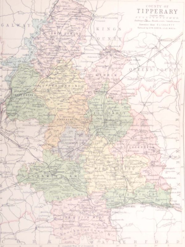 1881 Antique Colour Map of The County of Tipperary printed by George Philips, with the map constructed by John Bartholomew and edited by P. W. Joyce.