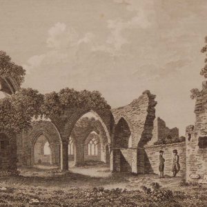 1797 antique print a copper plate engraving of the Abbey of Castledermot, County Kildare, Ireland.