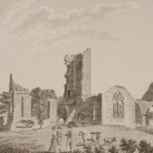 1797 original antique print a copper plate engraving of Roscommon Abbey County Roscommon, Ireland.