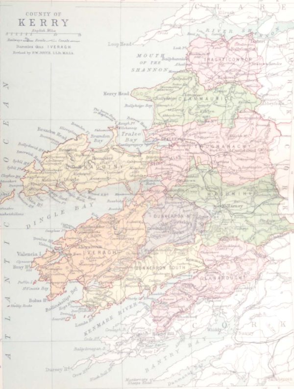 1881 Antique Colour Map of The County of Kerry printed by George Philips, with the map constructed by John Bartholomew and edited by P. W. Joyce.