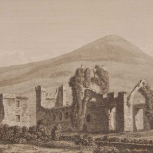 1797 antique print a copper plate engraving of Carlingford Abbey, County Louth, Ireland.