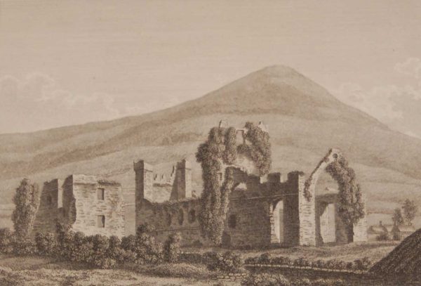 1797 antique print a copper plate engraving of Carlingford Abbey, County Louth, Ireland.
