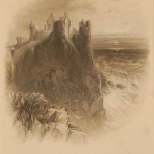 1838 Antique print a steel engraving of Dunluce Castle in County Antrim. Dunluce Castle is also well known as a location from Game of Thrones.