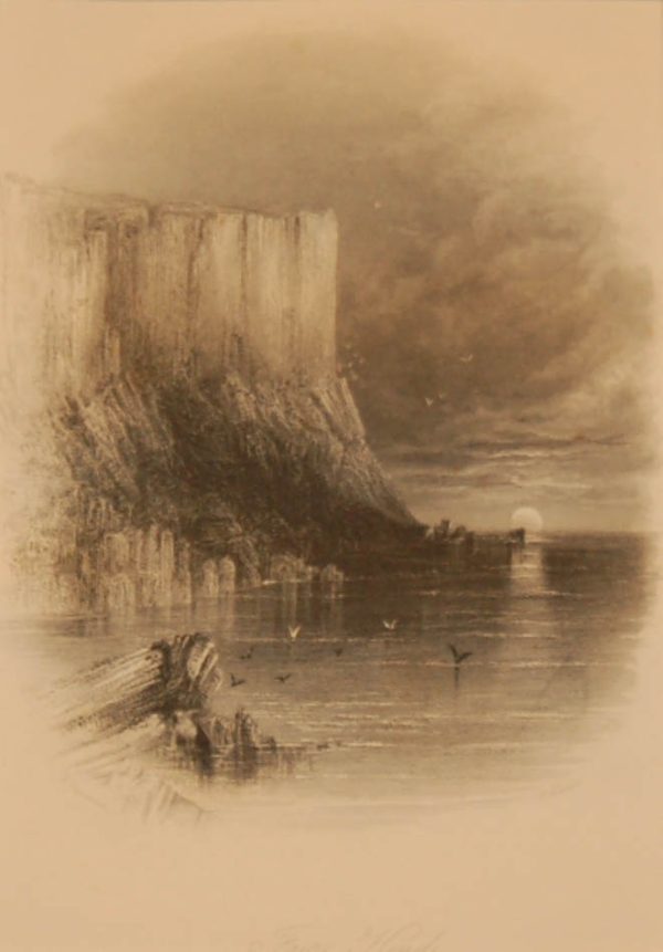 1838 Antique print a steel engraving of Fair Head in County Antrim. Dunluce Castle is also known as a location from Game of Thrones.