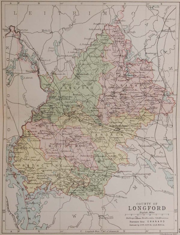 Antique colour map of the County of Longford, printed in 1881.