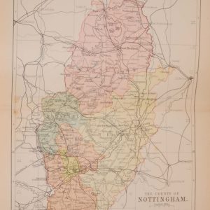 Antique colour map of the County of Nottingham, printed in 1895, maps by George Philips based in London & Liverpool.