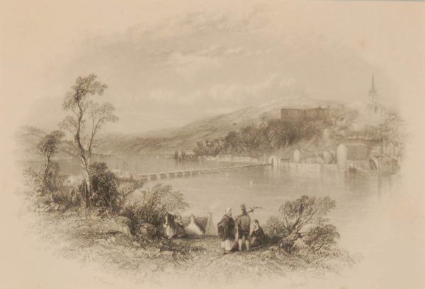 1838 Antique print a steel engraving titled Waterloo Bridge, Cork . Engraved by H Wallis and is after a drawing by Thomas Creswick.