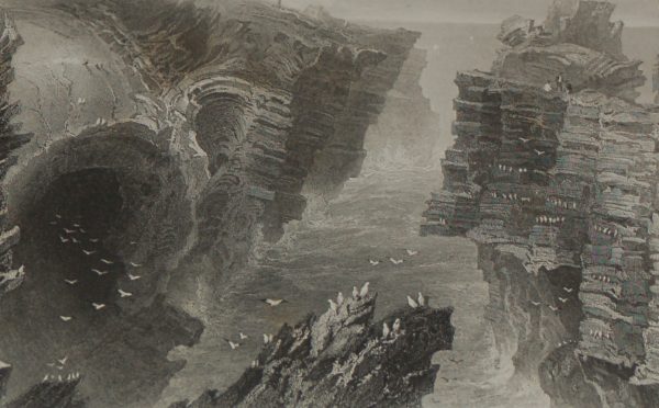 1860 engraving by F W Topham after a painting by William Bartlett of the Puffing Hole near Kilkee.