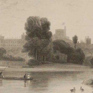 Antique print, Victorian, an engraving published in 1840 titled Windsor Castle. The work was engraved by C Armytage.