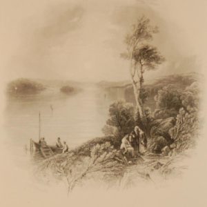 1850 antique print a steel engraving of Lower Lough Erne in County Fermanagh. The print was engraved by R Wallis and is after a drawing by T Creswick.
