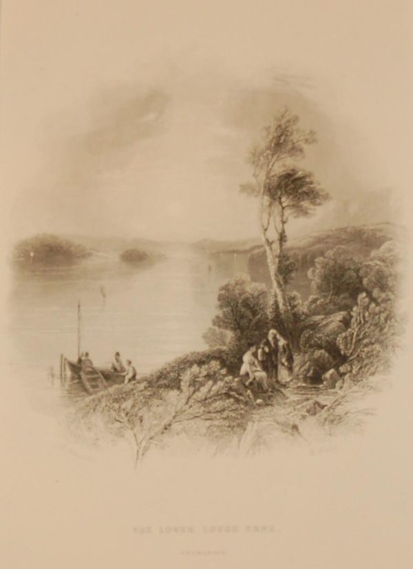 1850 antique print a steel engraving of Lower Lough Erne in County Fermanagh. The print was engraved by R Wallis and is after a drawing by T Creswick.