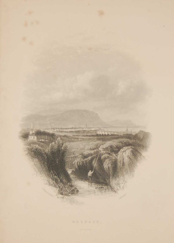 1850 antique print a steel engraving of Belfast in County Antrim. The print was engraved bJ Hinchcliffe and is after a drawing by A Nicholl.