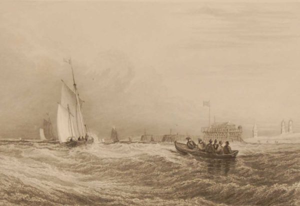 Fort Rouge Calais, antique print, Victorian an engraving from circa 1880 after the original painting by David Cox the Elder.