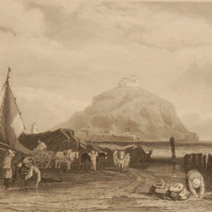 St Michael's Mount, Cornwall, antique print, an engraving from circa 1880 after the original painting by Clarkson Stanfield.