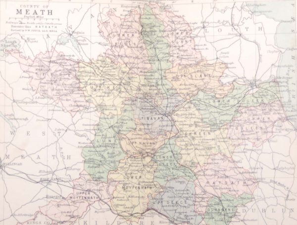 1881 Antique Colour Map of The County of Meath printed by George Philips, with the map constructed by John Bartholomew and edited by P. W. Joyce.