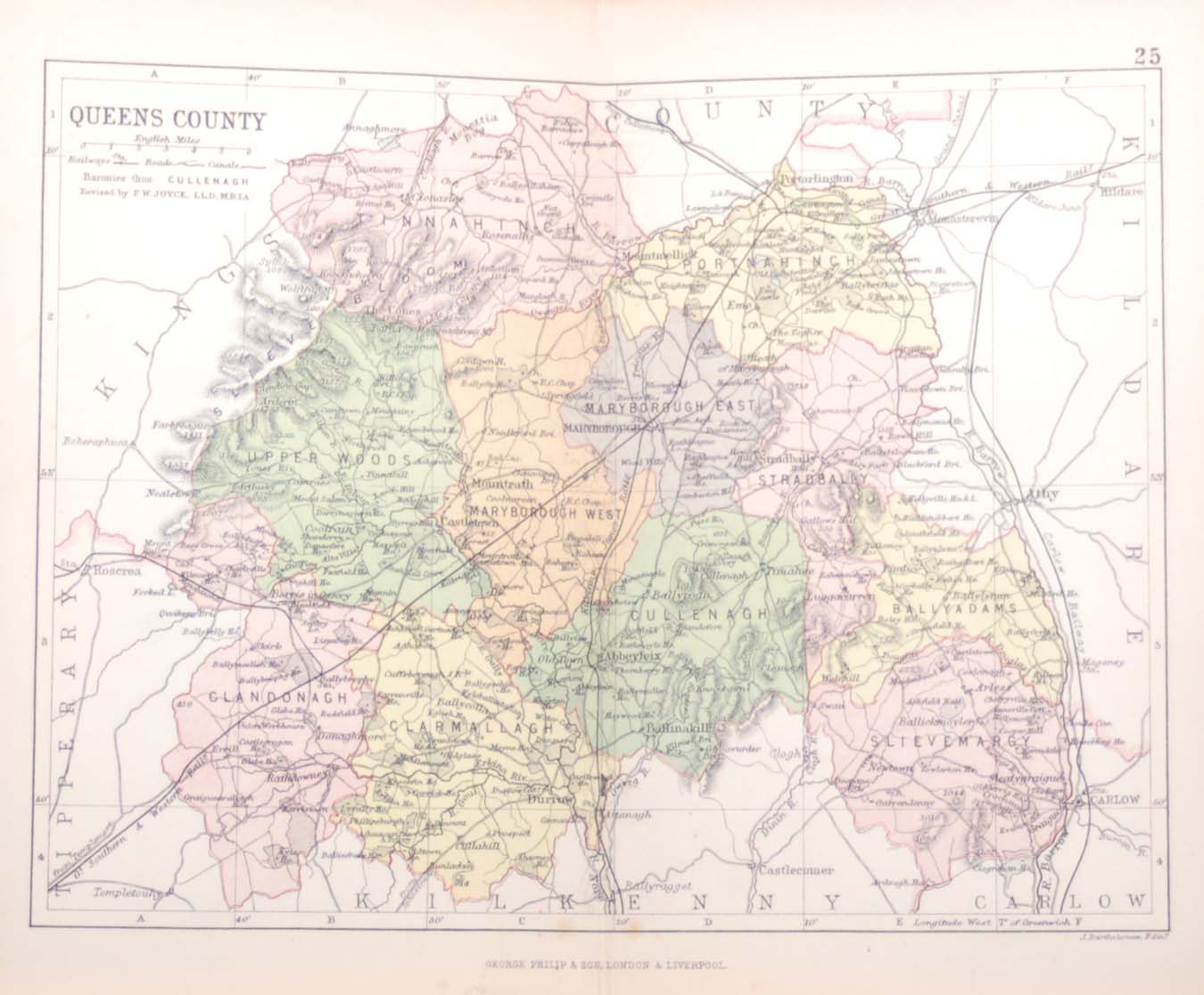 Antique colour map of the County of Laois, printed in 1881.